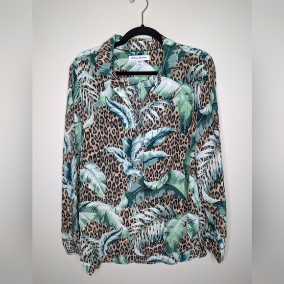 Tommy Bahama Jungle Animal Print Silk Button Down Shirt sz M - Picture 1 of 4